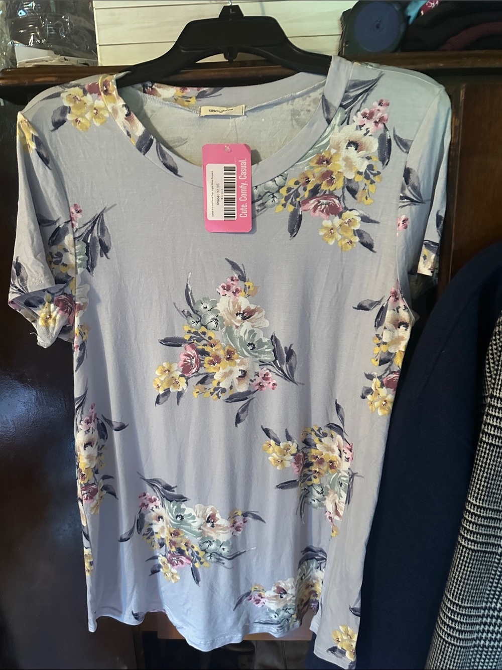 12 Pm By Mon Ami Light gray/ lavendar Floral Short Sleeve Top